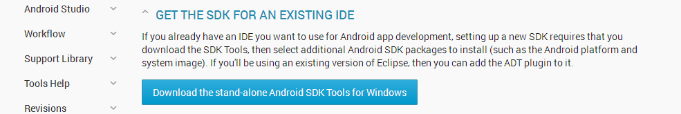 Figure 2: Download a stand-alone-Android SDK appropriate to your operating system