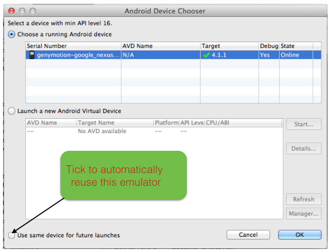 Figure 4: Android Device Chooser