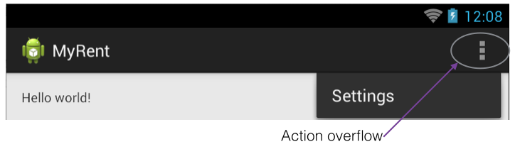 Figure 2: Options Menu item on Action bar (Settings)