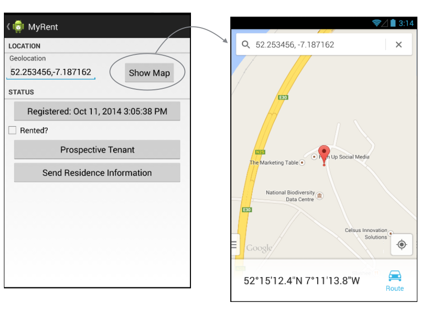 Figure 2: Using external Maps application to identify residence's geolocation