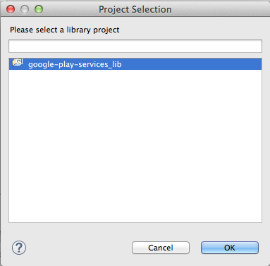 Figure 8: Select Play Services in Project Selection window