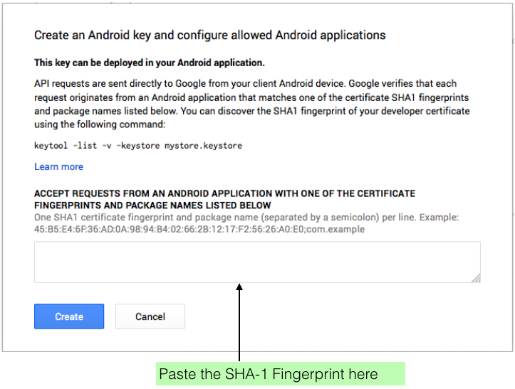 Figure 6: Create an Android key and configure allowed Android applications