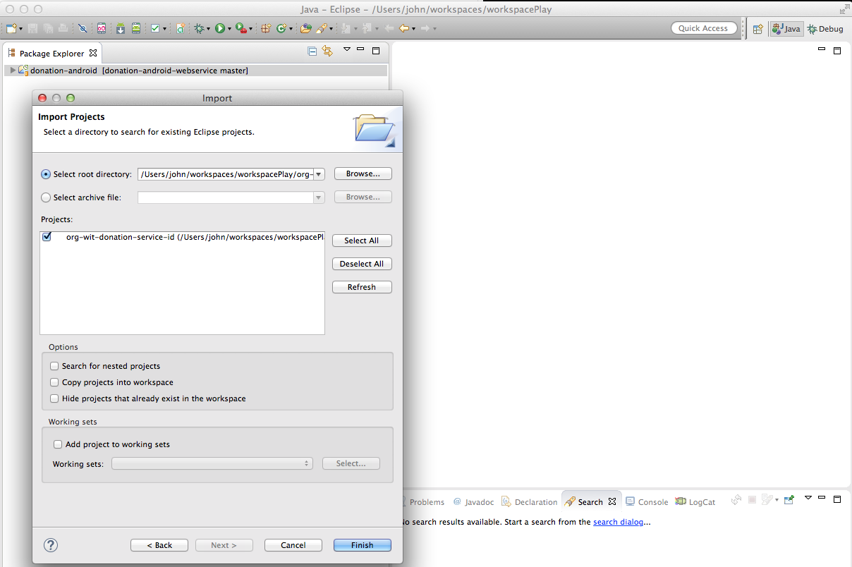 Figure 2: Importing project into Eclipse workspace