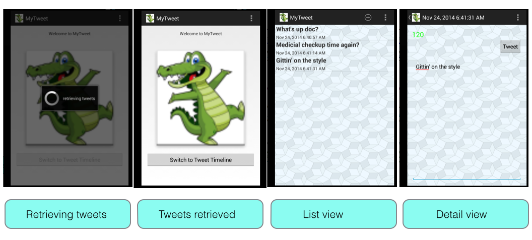 Figure 2: Refactored MyTweet retrieves tweets on launch