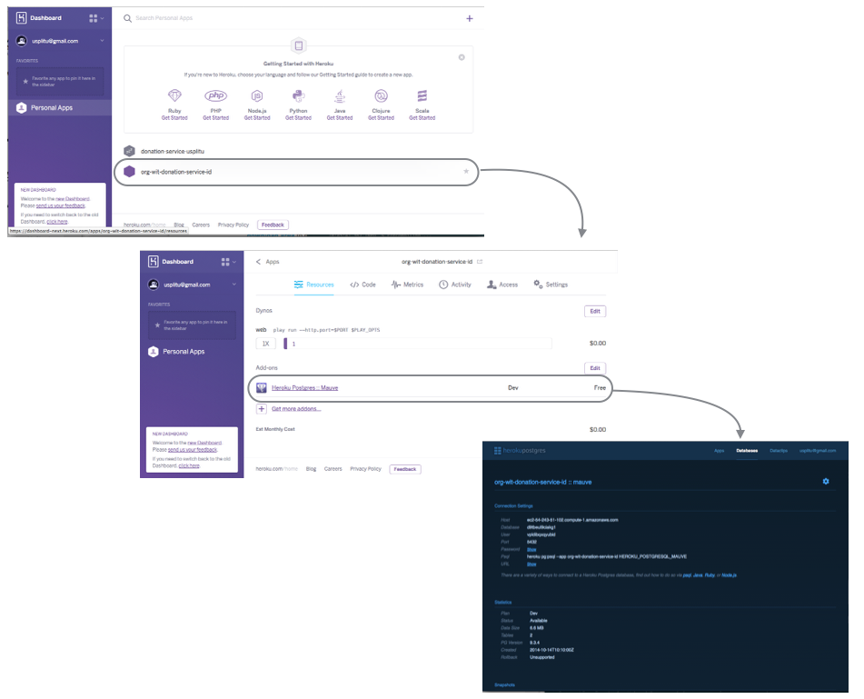 Figure 2: App and associated database details on Heroku site